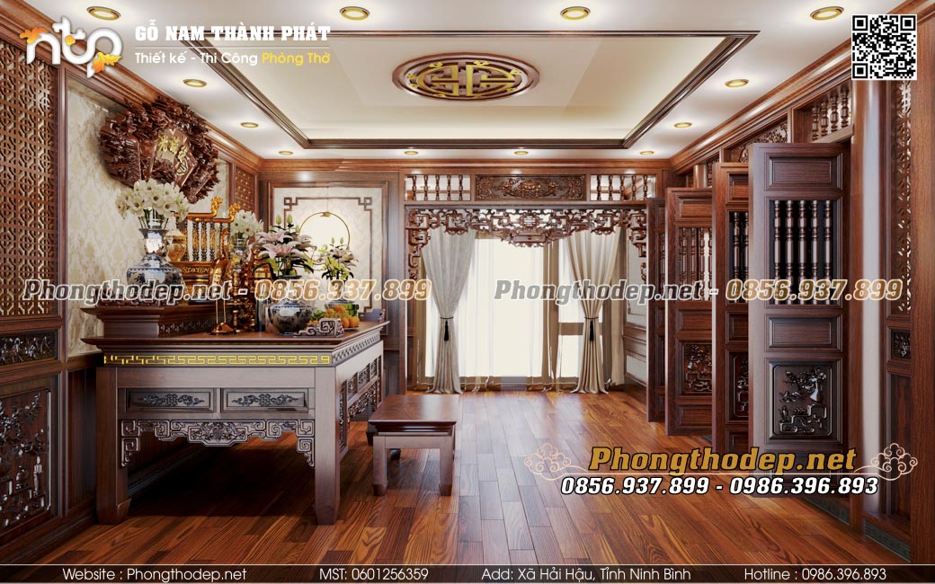 Phòng thờ truyền thống hai gian thờ nội và thờ ngoại